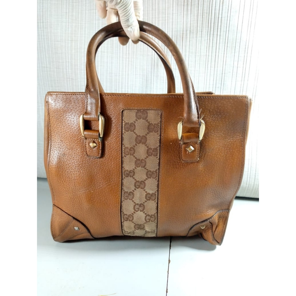 Authentic GUCCI Canvas Nailhead leather Tote - Picture 2 of 6